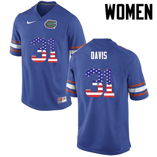 Florida Gators Women #31 Shawn Davis College Football Jersey USA Flag Fashion Blue